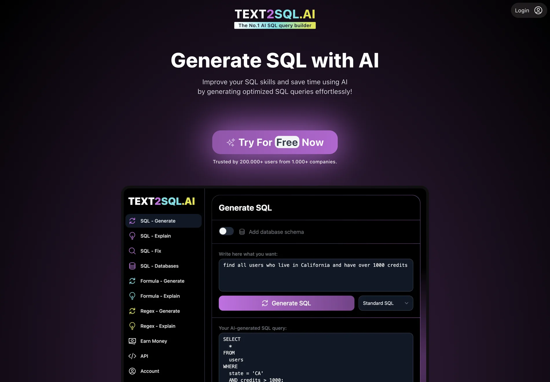 TEXT2SQL.AI - Generate SQL Queries with AI - Try for Free