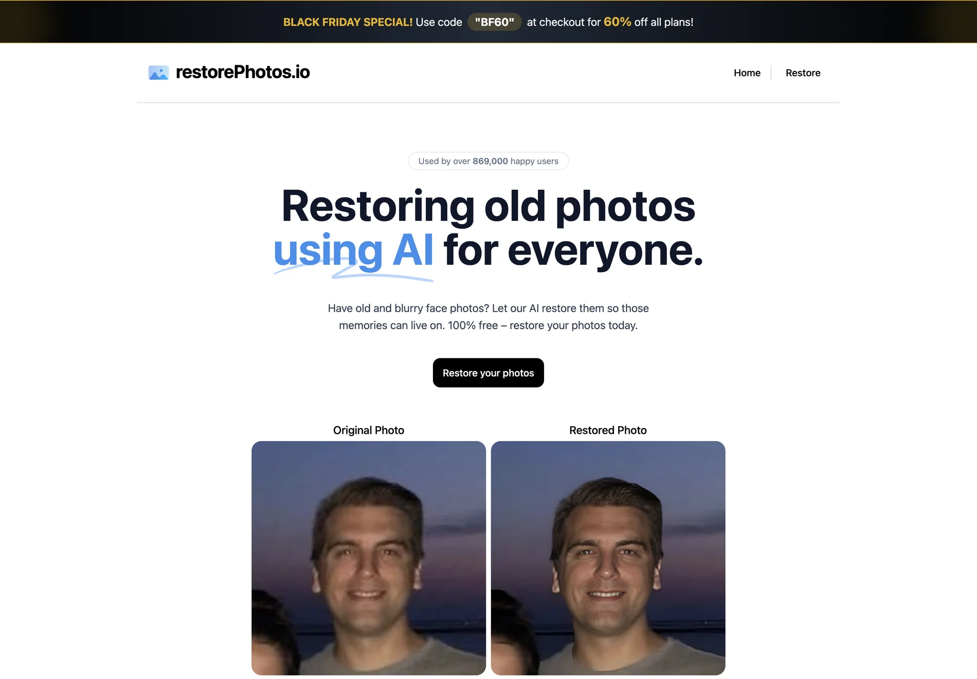 RestorePhotos.io: AI-Powered Face Photo Restorer