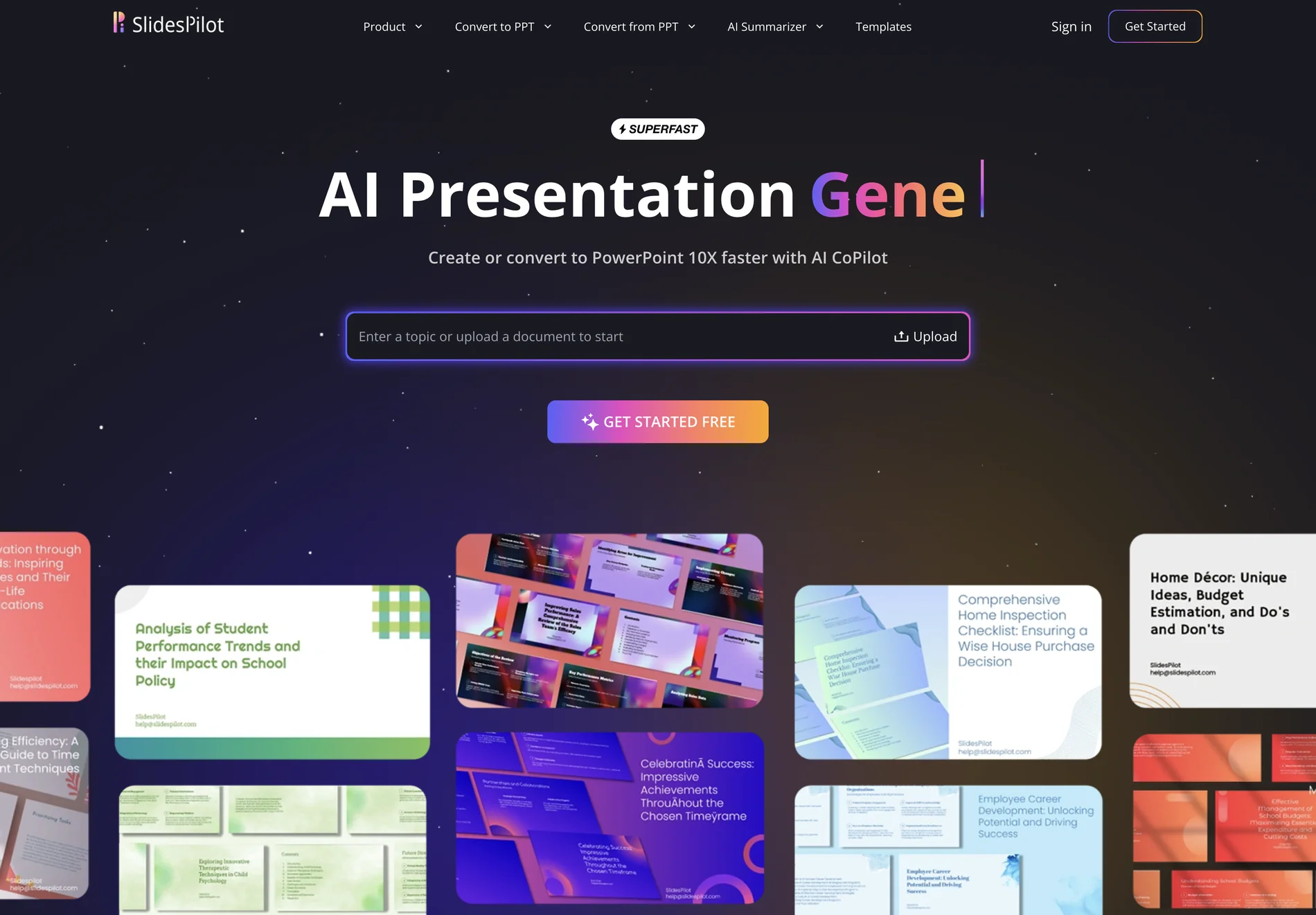 AI Presentation Generator - PPT Maker, AI Image & Copilot, PDF & Word to PPT, Free PowerPoint & Google Slides Templates | SlidesPilot