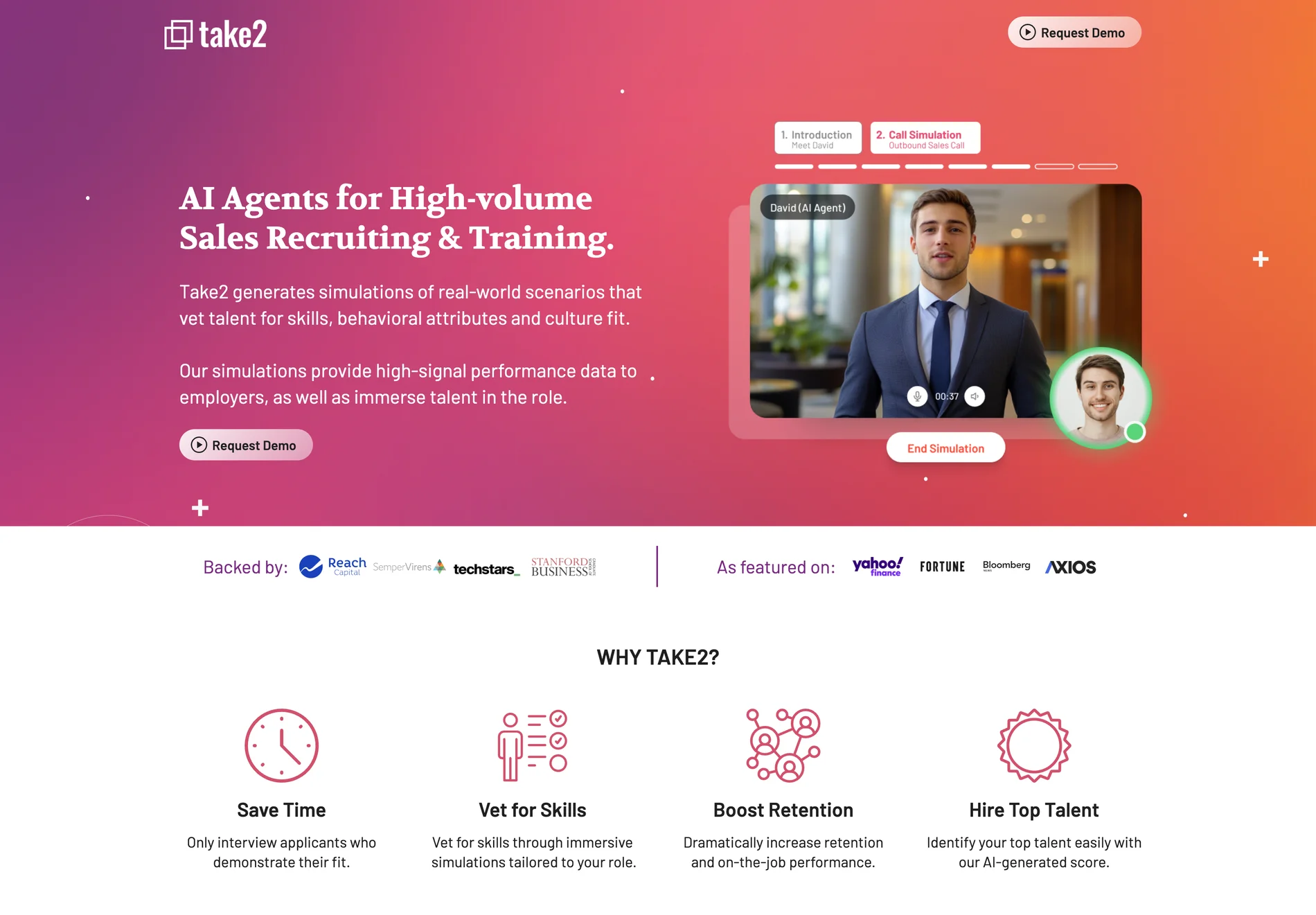 Take2: AI Agents for High-Volume Sales Recruiting & Training