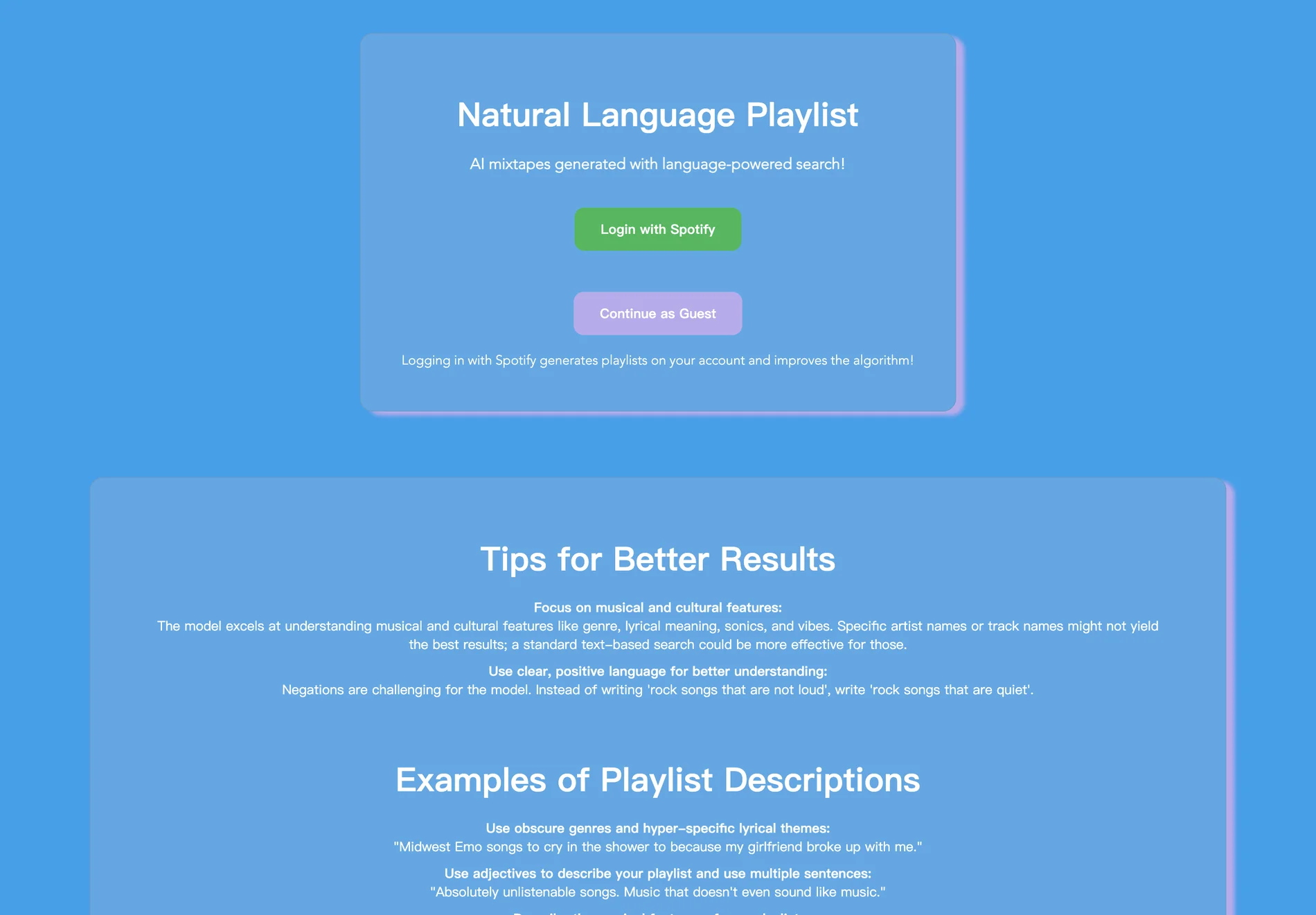 Discover Personalized Mixtapes with Natural Language Playlist