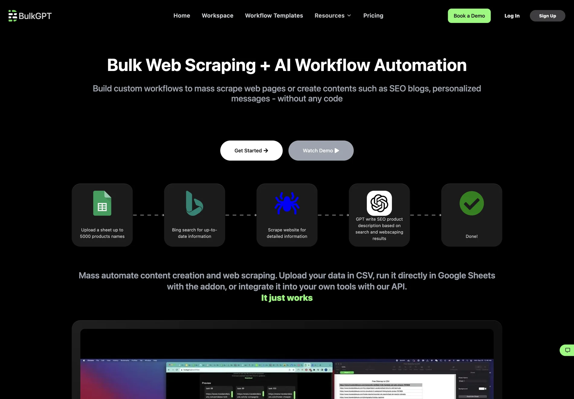 BulkGPT - No Code Bulk AI Workflow Automation and Data Scrape