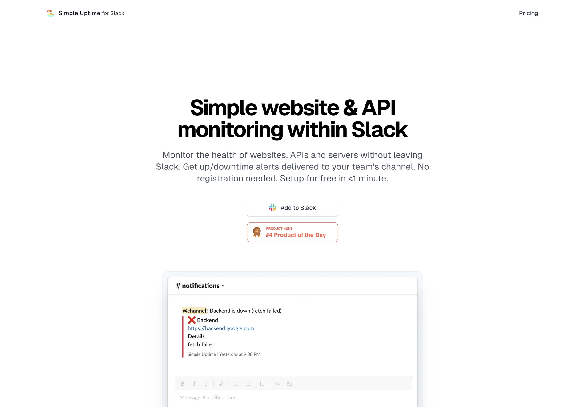 Simple Uptime: Monitor Websites and APIs Directly in Slack